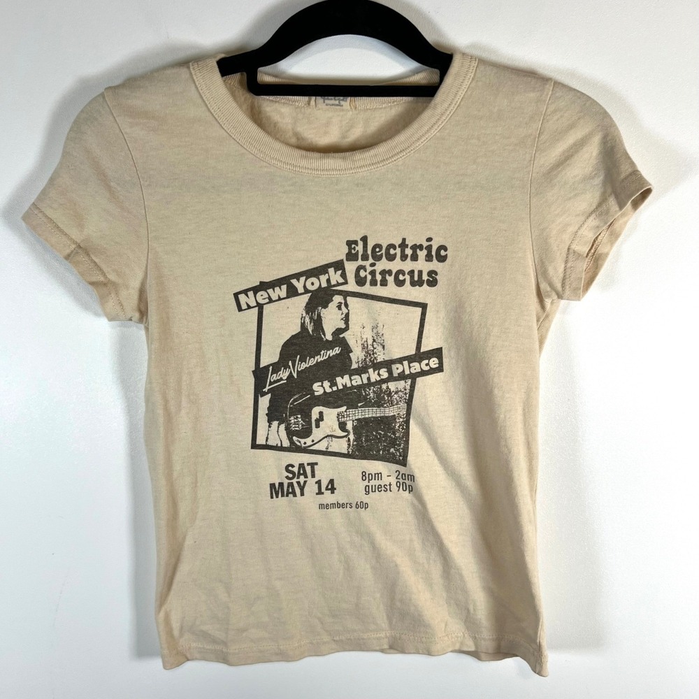 Brandy Melville "Electric Circus Lady Violentina" Graphic T Shirt Cream Cotton